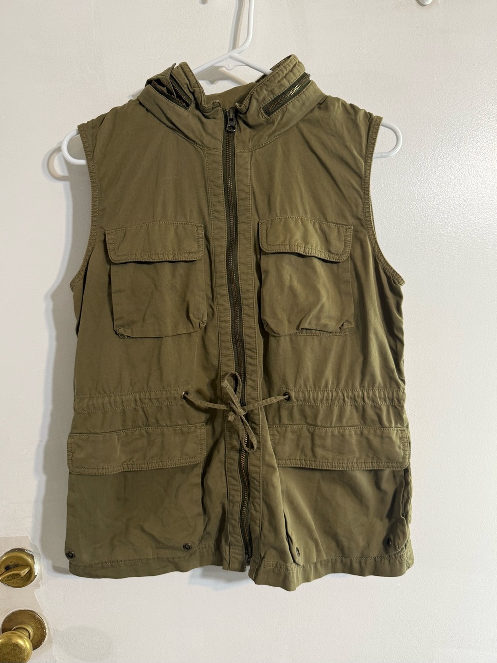 J. Crew Olive Green Sleeveless Utility Vest with Hood small